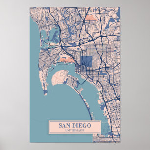 Póster San Diego Estados Unidos Mapa de la ciudad ventosa