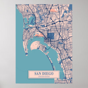 Póster San Diego - Mapa de la ciudad de Breezy en Estados