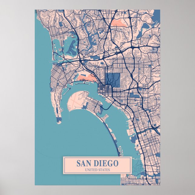 Póster San Diego - Mapa de la ciudad de Breezy en Estados (Frente)