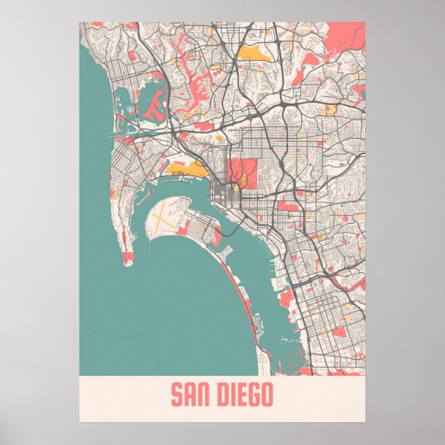Póster San Diego - United States Chalk City Map (Frente)