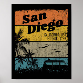 Póster San Diego Vintage California Playa Surf Retro S