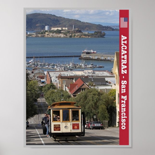 Póster San Francisco - Alcatraz y el tranvía - Estados Un (Frente)