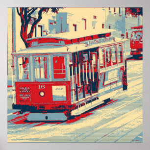 Póster San Francisco, azul rojo