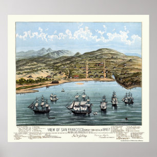 Póster San Francisco, CA Mapa Panorámico - 1847