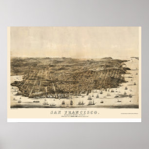 Póster San Francisco, CA Mapa Panorámico - 1864