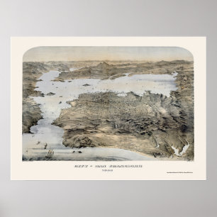 Póster San Francisco, CA Mapa Panorámico - 1868