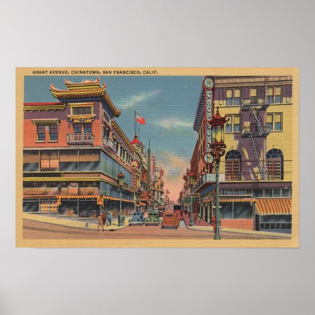 Póster San Francisco, CAGrant Avenue en Chinatown (Frente)