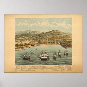 Póster San Francisco Cal. 1847 Antique Panoramic Map