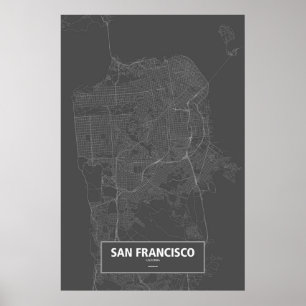 Póster San Francisco, California (blanco sobre negro)