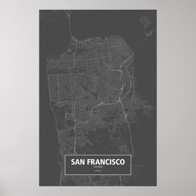 Póster San Francisco, California (blanco sobre negro) (Frente)