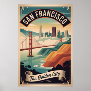 Póster San Francisco California Ciudad Dorada Vintage Ret