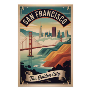 Póster San Francisco California Ciudad Dorada Vintage Ret