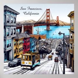 Póster San Francisco, California Comic Book Style Art
