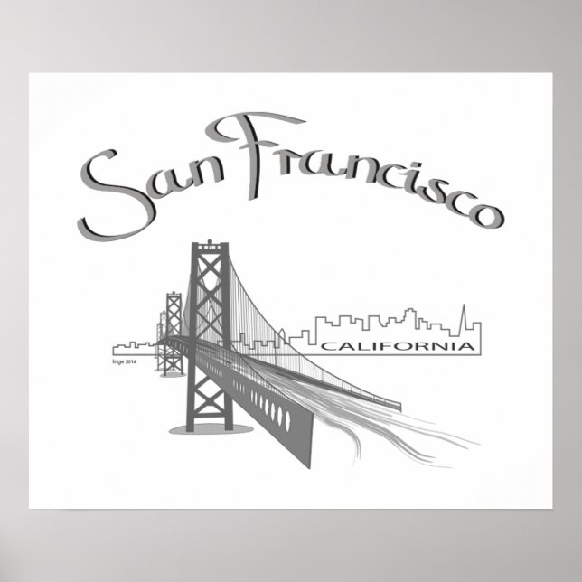 Póster San Francisco, California - Gris (Frente)