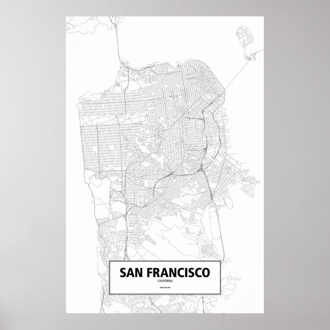 Póster San Francisco, California (negro sobre blanco) (Frente)