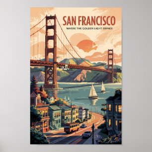 Póster San Francisco California Skyline Travel Art Retro