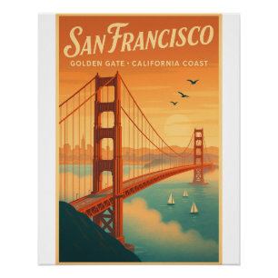 Póster San Francisco Golden Gate  – Arte de Viaje Retro