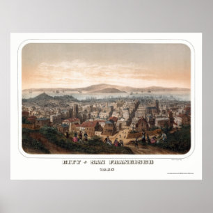 Póster San Francisco, mapa panorámico de CA - 1860