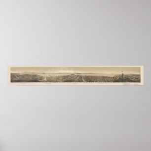 Póster San Francisco, mapa panorámico de CA - 1862