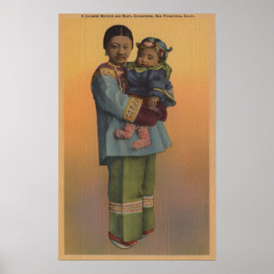 Póster San Francisco, mujer y bebé chinas