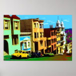 Póster San Francisco Nob Hill 69 - Pop Art Print<br><div class="desc">SAN FRANCISCO - un arte pop digital que presenta coloridas casas victorianas a lo largo de una empinada calle en la famosa colina Nob de San Francisco, en memoria del año 1969, cuando el poder florido gobernó la ciudad - las pinturas de Posters Bellas Artes estadounidenses son un regalo único...</div>