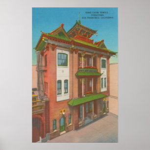 Póster San Francisco, templo CAKong Chow en Chinatown