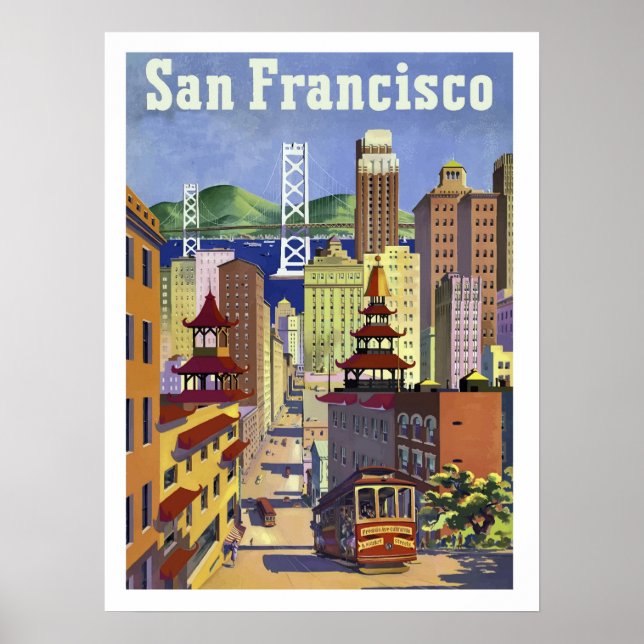 Póster San Francisco, tranvía, calle urbana, vintage (Frente)