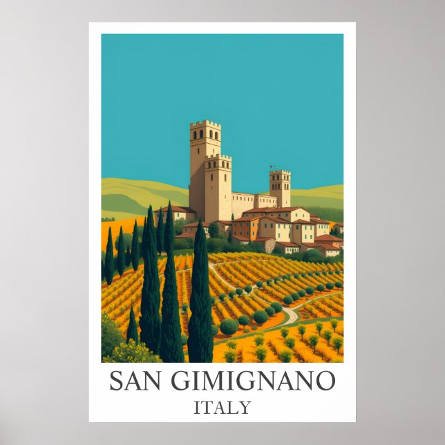 Póster San Gimignano Italy Vintage Travel Art (Frente)