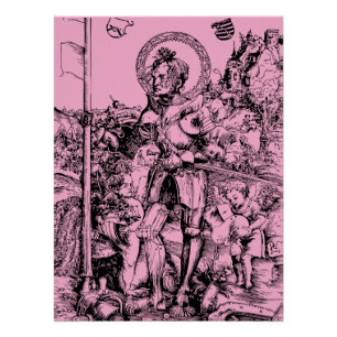 Póster San Jorge de pie con dos ángeles