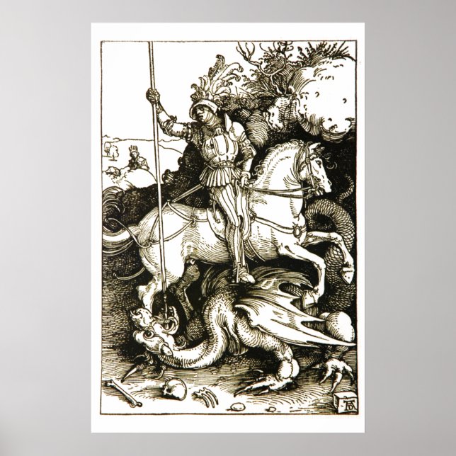 Póster SAN JORGE Y DRAGÓN, Blanco Negro (Frente)