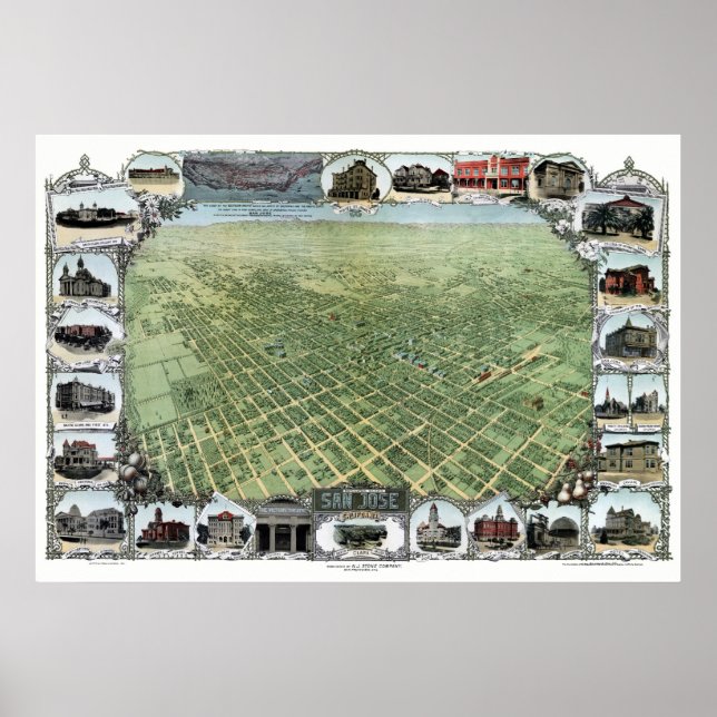 Póster San José, CA Panoramic Map - 1901 (Frente)