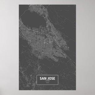 Póster San José, California (blanco sobre negro)