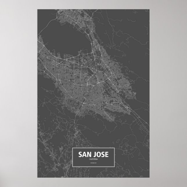 Póster San José, California (blanco sobre negro) (Frente)