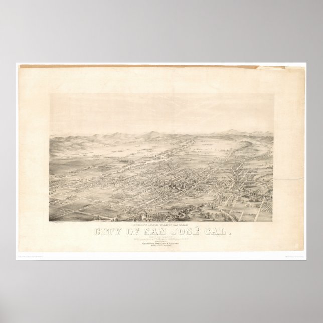 Póster San José, California. Mapa panorámico 1869 (1559A) (Frente)
