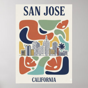 Póster San Jose California Skyline Poster - Mid-Century