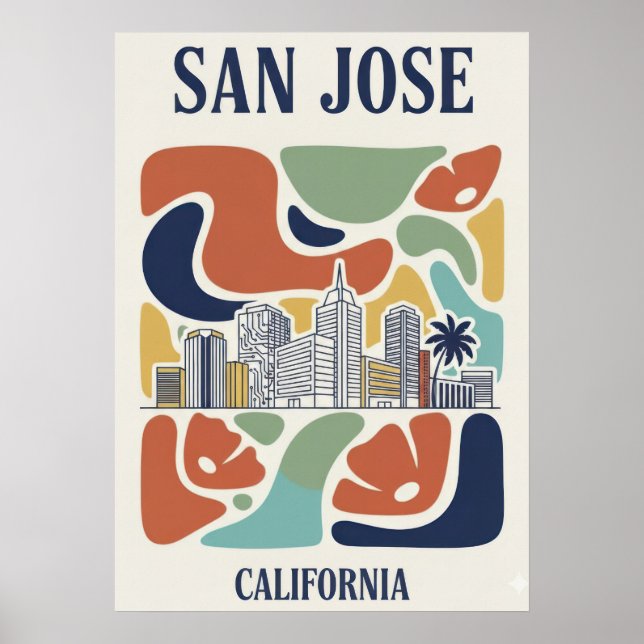 Póster San Jose California Skyline Poster - Mid-Century (Frente)