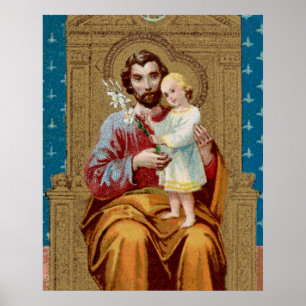 Póster San José entronizado con el Niño Jesús