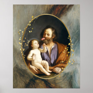 Póster San José y Niño Jesús Santo-Guercino