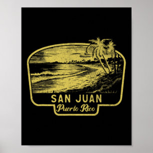Póster San Juan Puerto Rico Playa Surf Vintage Azul Hombr