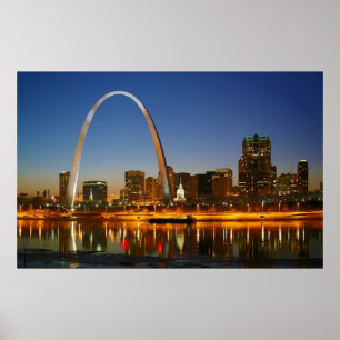Póster San Luis Missouri en el Misisipi de noche