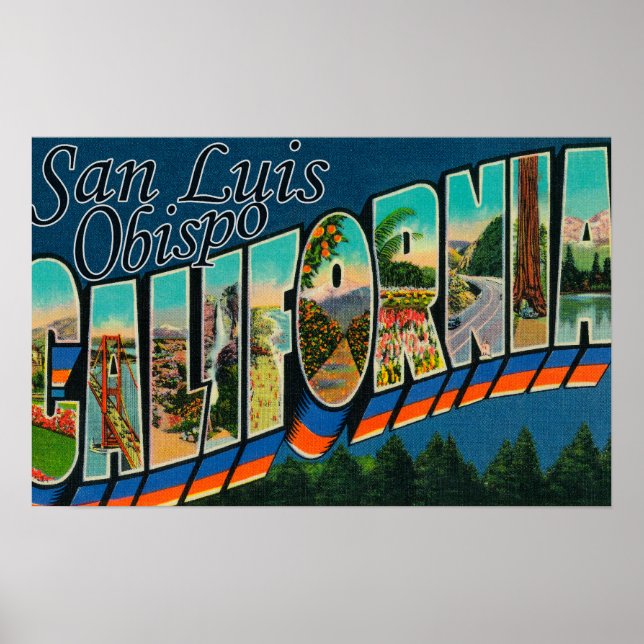 Póster San Luis Obispo, California - Escena de letras gra (Frente)