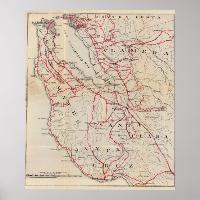 Póster San Mateo, Santa Cruz, Santa Clara, Alameda (Frente)