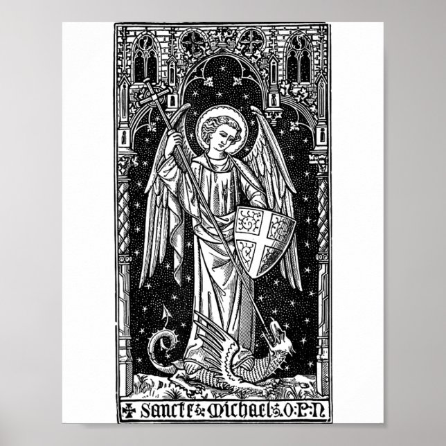 Póster San Miguel Arcángel derrotando a Satanás Cristo (Frente)