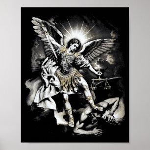 Póster San Miguel derrotando a Satanás Arcángel Guerrero 