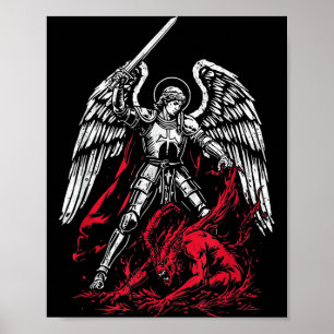 Póster San Miguel El Arcángel Derrota a Satanás Católico 