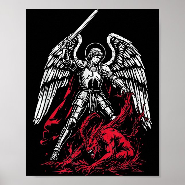 Póster San Miguel El Arcángel Derrota a Satanás Católico  (Frente)