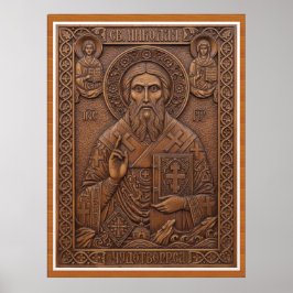 Póster San Nicolás, letras ortodoxas de madera nueva virg