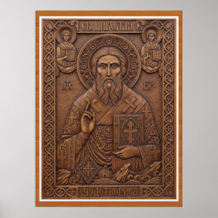 Póster San Nicolás, letras ortodoxas de madera nueva virg