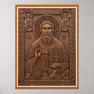 Póster San Nicolás, letras ortodoxas de madera nueva virg