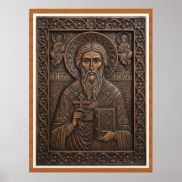Póster San Nicolás, letras ortodoxas de madera nueva virg